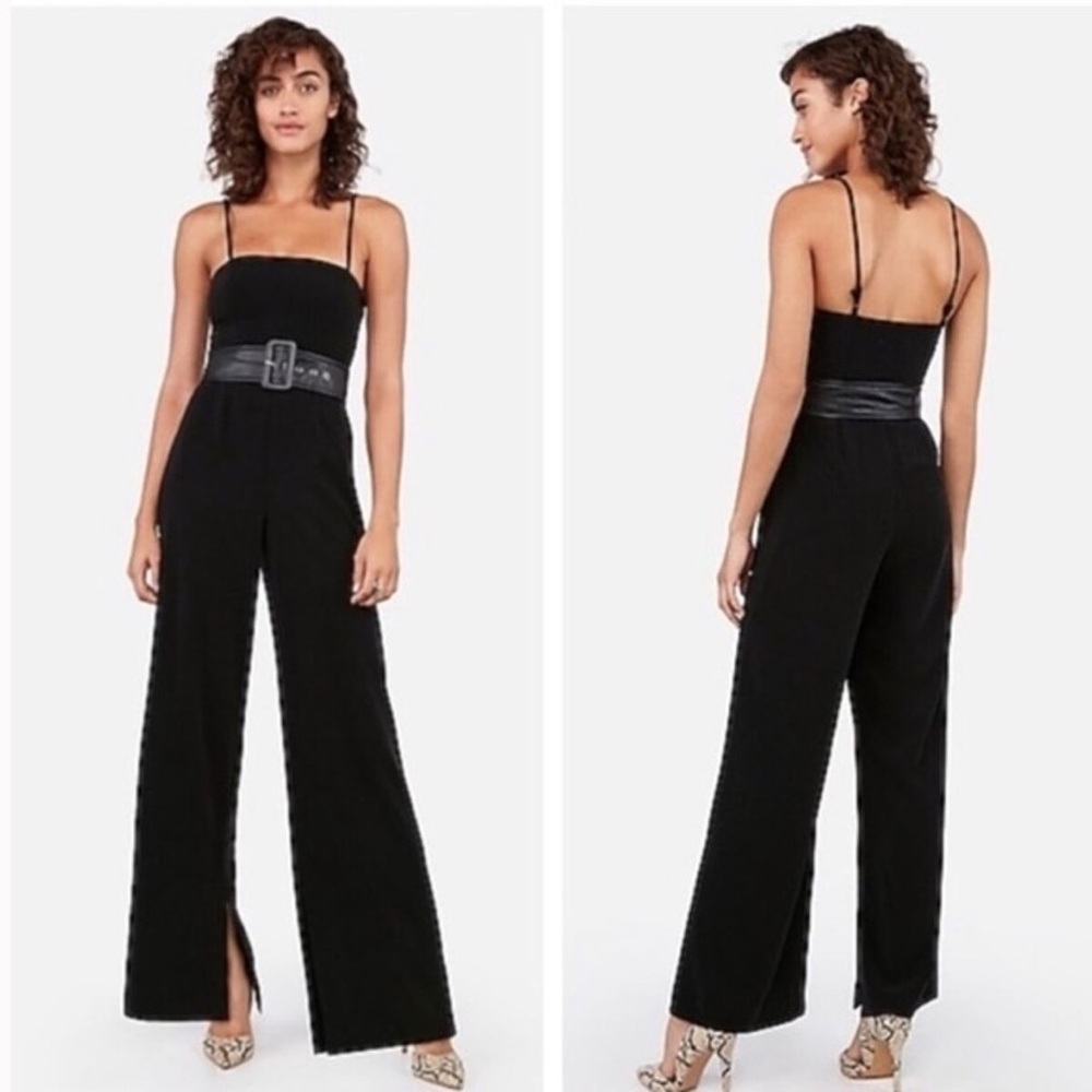 Express x Negin Mirsalehi Black Wide Leg Belted Jumpsuit